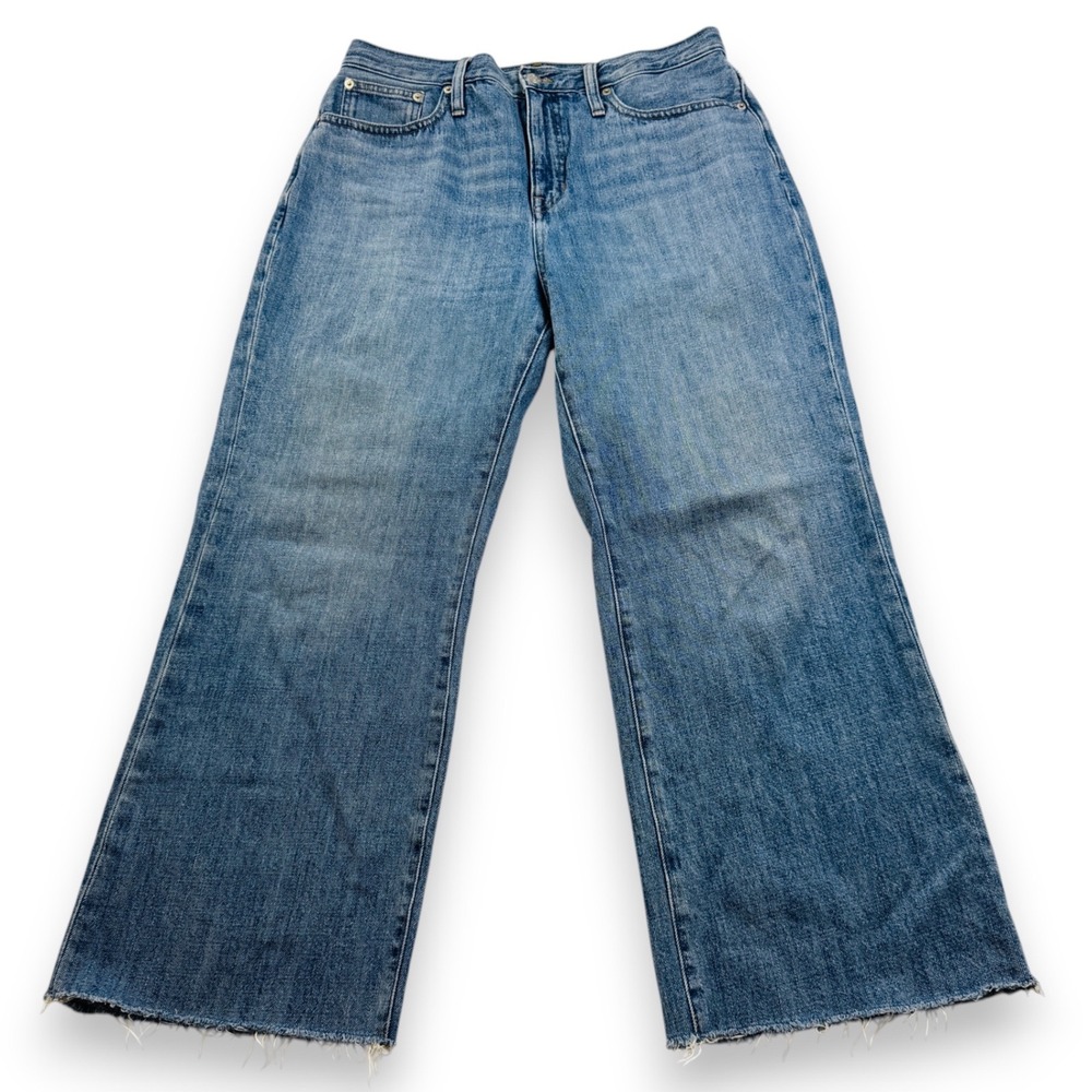 J.Crew Womens Wide Leg High Rise Raw Hem Jeans Medium Wash BZ725 Size 31
